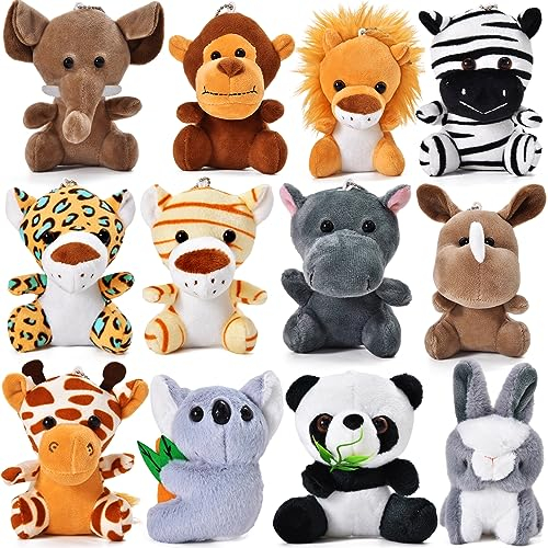 Tacobear 12 Pièces 14cm Animaux de la Jungle Mini Peluche Porte-clés Petite Décoration Jouet Peluche Animaux pour Remplissage Pinata Oeuf de Pâques Noël Cadeau Anniversaire Enfant Garçon Fille