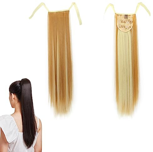 prinfantasy Pferdeschwanz Haarteile Zum Anstecken Clip Extensions Langhaarperücke Damen Pferdeschwanz Glattes Kunsthaar Haarteil Zopf Haarverlängerung für Frauen MW045