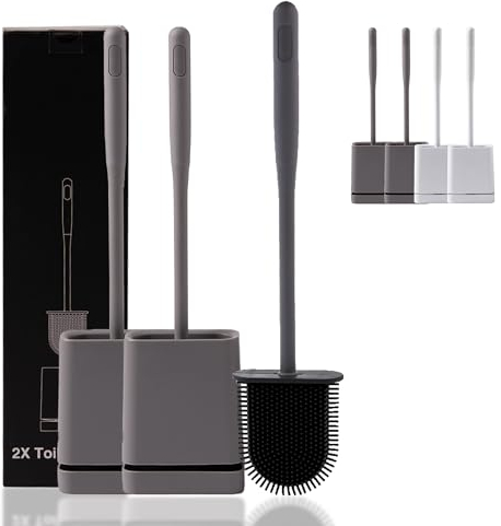 + 30Club Escobilla de baño – Pack de 2 Escobilla WC - Escobillas de baño Silicona y Base con Sistema de Secado rápido para la Limpieza del Inodoro (Gris)