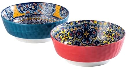 HENXFEN LEAD 1440ml Salatschüssel, Große Servierschüsseln aus Porzellan 2-er Set, Keramikschale für Ramen, Suppe, Obst, Snacks usw. Bunte - Bohemian Style