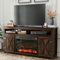 YESHOMY Meuble TV cheminée pour télévision jusqu'à 165 cm + avec rangement et portes de grange de ferme, centre de divertissement avec armoire et étagères, console multimédia pour salon, noyer