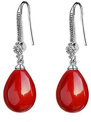 Oivzziy Ohrringe für Damen Perlenohrringe Ohrhänger 925er Sterlingsilber mit Rot Wassertropfen Muschelperle und Österreichischen Zirkonia-Kristalldiamanten Hängende Tropfen Ohrringe