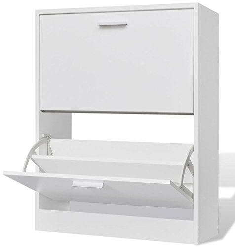 ARKEM Mueble Zapatero Blanco con 2 Compartimentos Zapatero Puertas Oscilobatientes, Mueble Auxiliar