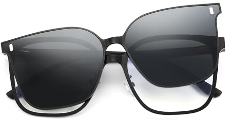 Cyxus Brillengestelle mit Magnetisch Clip Polarisierte Sonnenbrille Herren Damen Leichtes Rahmen Sonnenbrille UV 400 für Fahren Angeln Reisen（P1210T02 Schwarz）