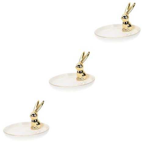 Cabilock Gioielli Coniglio Piatto in Ceramica Di Coniglio Da 3 Pezzi Piatto Per Gioielli in Ceramica Bianca Da Tavolo Gioelli Coniglio