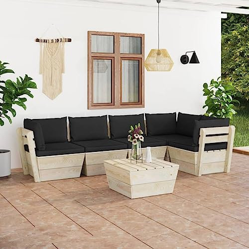 FUDUGEHMIOFWFJJ balkonmöbel,gartentisch,Balkon möbel,bistrosets,6-TLG. Garten-Sofagarnitur aus Paletten mit Kissen Fichtenholzbistrotisch,balkontisch,Balkon,gartenlounge,
