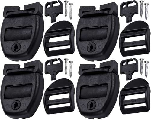 OIIKI 4 Sets Whirlpool-Abdeckungs-Clips, schwarz, Spa-Whirlpool-Abdeckungsclip, Ersatzriegel-Reparatur-Set für Spa-Abdeckgurte (8 Verriegelungen, 4 Schlösser, 4 Schlüssel, 8 Schrauben)