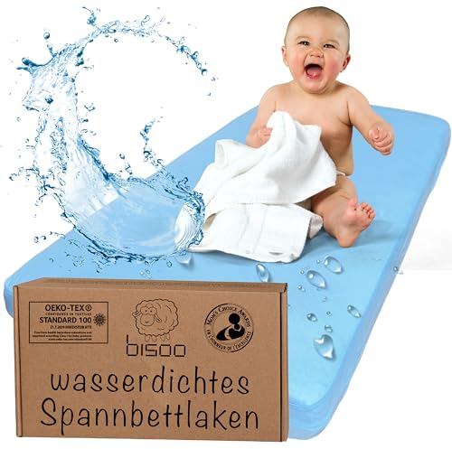 Bisoo Spannbettlaken Beistellbett wasserdichte 50x80 / 50x83 - Spannbettlaken Matratzenschoner 100% Baumwolljersey Öko-Tex - Kompatibel Chicco Next2me Kinderkraft Maxi Cosi - 1 Stück Blau