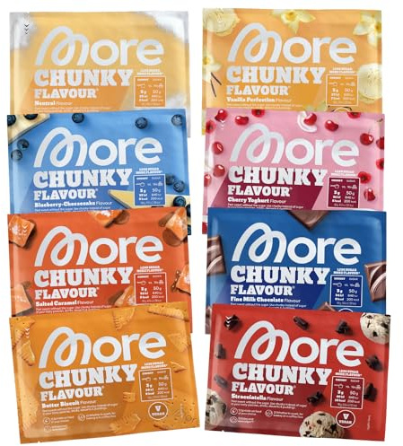 MORE Chunky Flavour Probenbundle, 8 x 30 g Sample, Geschmackspulver zum Süßen, ohne viel Zucker und Kalorien, mit Inulin und Laktase - made in Germany (Sorten können variieren)