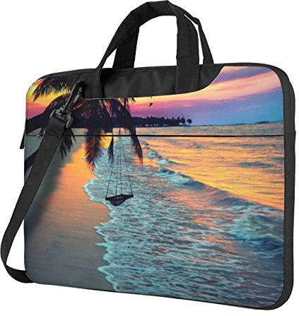 Laptop-Umhängetasche mit Gaming-Controller-Muster, Messenger-Aktentasche, Computer-Tasche für Damen und Herren, Kokosnuss Beach Sunset Hängematte, 15.6 inch
