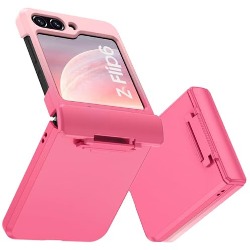 DOMAVER Coque pour Samsung Z Flip 6 avec Protection de Charnière, Mat Etui Silicone Rigide Housse Anti-Jaunissement, Coque de Téléphone pour Samsung Z Flip 6 Fin, Rose Fluo