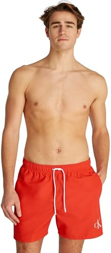 Calvin Klein Herren Badehose Medium Drawstring mit Logo, Rot (Flaming Chili), XL