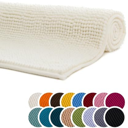liebling Badematte 50x70 cm, Badezimmerteppich, Natur Weiß, Serie Chile | Rutschfest, Badteppich, Badvorleger, Duschvorleger, Badezimmermatte 50 x 70 cm, WC Deko, OEKO-TEX, Waschbar bis 30 Grad