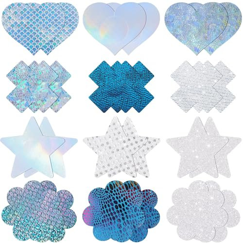 Auiremrti 12 Paar Glitzernde Nippelpads - Brustwarzenabdeckung, Silikon, Nippel Cover Damen, Nippel Aufkleber, Blau, L