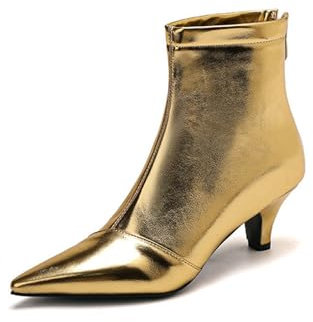 Stivaletti alla Caviglia con Tacco Basso e Punta a Punta da Donna, Stivaletti con Tacco a Gattino, Stivali da Ufficio, Eleganti, per Feste, Autunno Inverno, Stivali Caldi,d'oro,38 EU