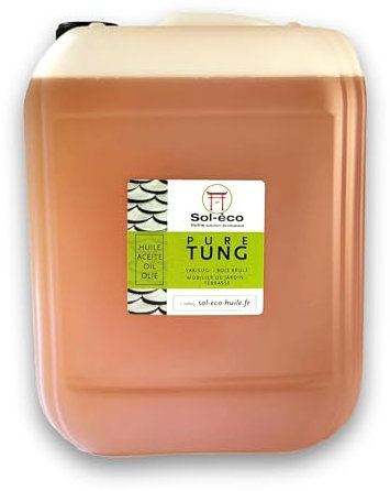 (Sol-éco) Huile Pure Tung | Protection et entretien du bois intérieur/extérieur | Meubles de jardin, plan de travail, terrasse, cuisine, planches à découper, teck (10, Kilogrammes)