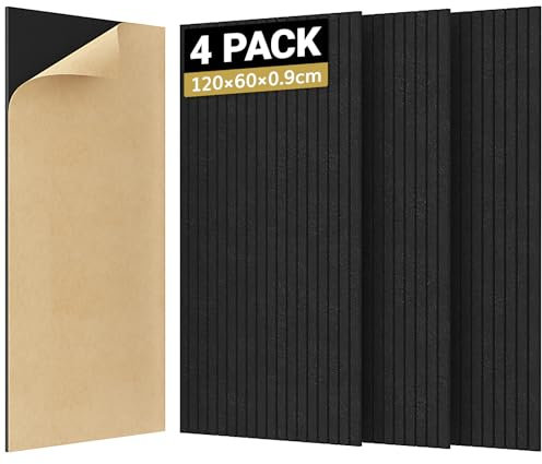 TONOR 4 Pack Akustikpaneele selbstklebend, 120x60x0.9 cm Schalldämmung Schallschutz wand Schallschutzplatten Akustikplatten, Akustische Behandlung und Wanddekoration für Studio Büro, Schwarz