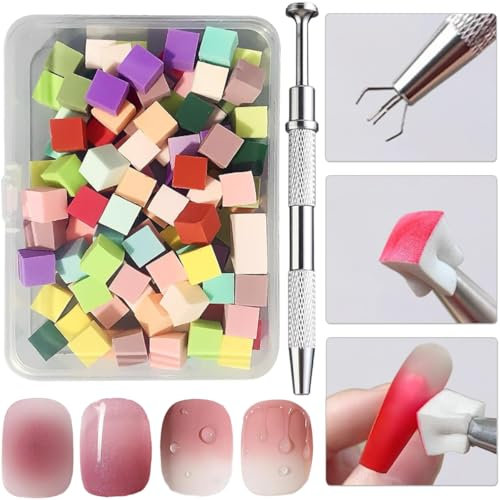 125 Stück Nail Art Schwamm mit Metallgreifer, Sponge Brush Applikator, Sponge Nagel Pinsel, Nageldesign Zubehör Schwammpinsel, Verwendet, um eine Vielzahl von Gradient Nail Art Patterns zu Erstellen