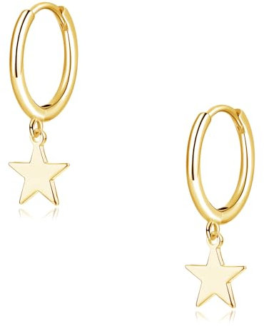 Glintara Creolen Ohrringe Silber 925 Hängend, 925 Sterling Silber Creolen mit Stern Anhänger, Hypoallergen Kreolen Ohrringe Ohrhänger, Stern Hängeohrringe Ohrschmuck mit Geschenkbox für Damen Mädchen