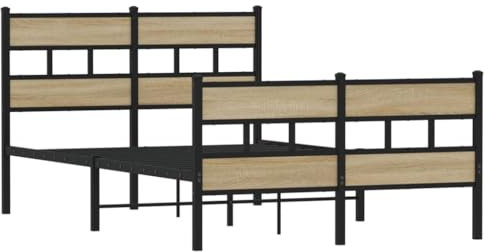 vidaXL Metallbett, Bett ohne Matratze, Bettgestell mit Lattenrost Kopfteil Fußteil, Doppelbett für Schlafzimmer, Sonoma-Eiche 120x200cm