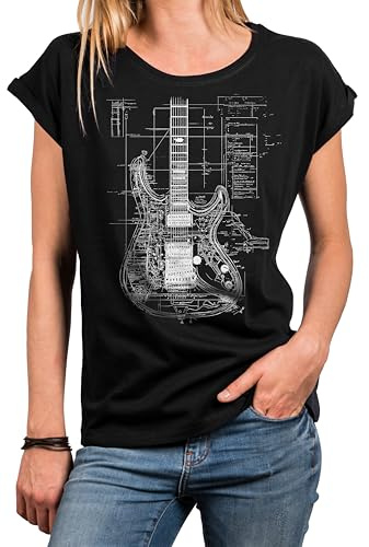 MAKAYA Damenshirt mit Gitarre Shirt mit Gitarrenmotiv Gitarren Top