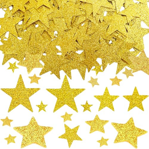 DazzJoy 200 Stück Glitzer Streudeko Sterne Konfetti Weihnachten 1-3cm,3 Größen Sterne Deko Gold,Weihnachtskonfetti Deko Sterne, Glitzersterne Streudeko Silvester,Pailletten Stern Tischdeko Streusterne