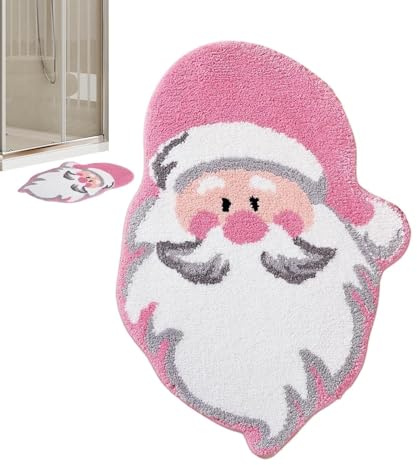 Weihnachts-Badezimmerteppich, Saugfähige Plüsch-Badematte mit Weihnachtsbaum, Weihnachtsmann-Duschteppich, Weihnachtsbaum-Badteppich, Saugfähige Fußmatten, Rutschfeste Badematte, Waschbar(Rosa)