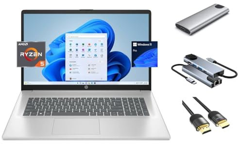 HP 17.3 FHD Laptop, 6-Core AMD Ryzen 5 7430U (beats i7-1255U), 32GB RAM, 2TB SSD + 256GB Portable SSD, WebCam, KeyPad, WiFi6, USB-C, HDMI, 3-in-1 External Storage Bundle, US Version KB, Win 11 Pro