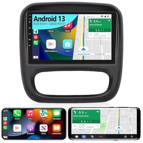 4GB+64GB Android 13 Car Stereo Compatible for Vauxhall Vivaro B 2014-2019 Wired/Wireless Carplay Android Auto Car Radio Stereo 9 IPS Touch Screen DAB FM/RDS Radio Support Mirror Link SWC Split Screen
