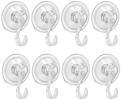 Jimkply Lot de 8 crochets à ventouse transparents, extra forts, max. 3 kg, crochets à ventouse multifonctionnels, étanches pour cuisine, salle de bain, verre, carrelage, métal