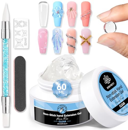Born Pretty Gel Construction Ongle UV, 60g Gel Transparent pour Ongles, Gel Sculpture 3D non Collant, Gel Extension Ongle U V/LED pour le Salon de Manucure, Bricolage à Domicile