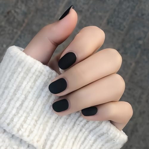 Black Short Square Fake Nails, 48PCS Matte Black Press on Nail,Natural False Nails,Acrylic Artificial Fake Nail Full Cover False Nails for Women Nail Art (Black, One Size)