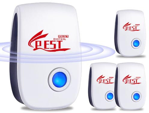 Répulsif Ultrason Anti-Rongeurs Insectes, 4 Pack Ultrason Anti Moustique Ultrason Souris et Rats, Intérieur Répulsif Électronique Insectes pour Souris, Rats Fourmis Araignées Moustiques