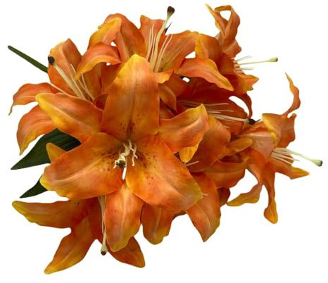 HUFFA Simulation de lys à Neuf têtes, Fausses Fleurs à Main for Mariage, décoration de Salon et de Table à Manger(Orange)