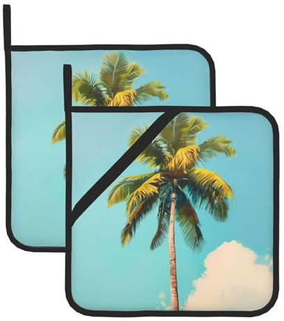 Palm Tree Print Kitchen Polyester Pot Holders Square Everyday Basic Oven End Dishes Pot Holder Set