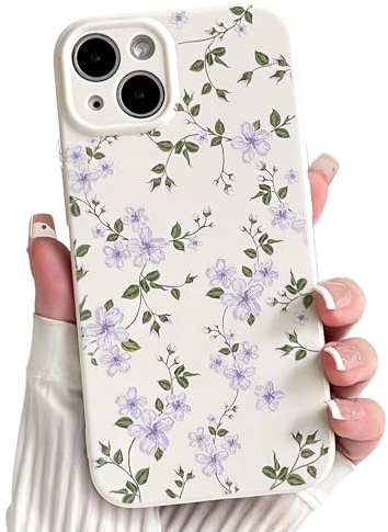 NITITOP for iPhone 15 Case Cute Flower Floral Pattern - Purple | for Women Girls, Vintage Trendy and Slim Fit Design, Soft TPU Shockproof Cover, Full Camera Protective