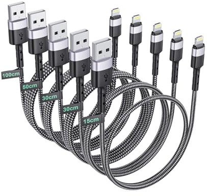 Short iPhone Charging Cable, 【5Pack 15CM+30CM*2+50CM+1M】USB A to Light ning Cable, Nylon Braided Short Charger Cable, Fast Charger Cord for iPhone 14 13 12 11 Pro Max Xs Xr X 8 7 6 Plus SE iPad