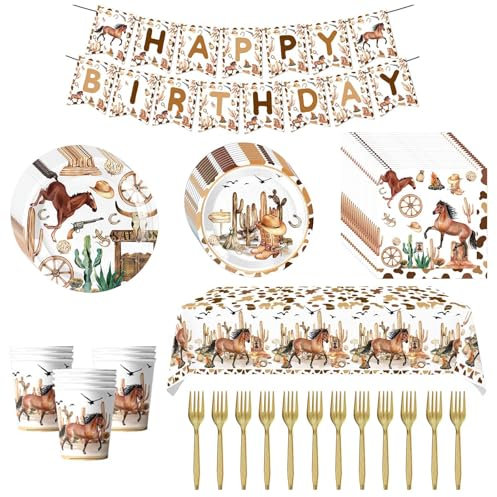 YiQinzcxg Pferdetabelle Horse Themed Party Paper Teller Servietten Geburtstagsfeier Liefert Wildpferde Themenparty Tischgeschirr