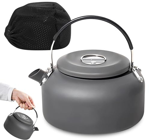 Camping Wasserkocher 1.4 L, Wasserkessel, Aluminium Teekessel, Tragbare Campingkessel mit Anti Heißgriff, Outdoor Teekocher Mit Aufbewahrungstasche für Indoor, Outdoor, Camping, Wandern, Picknick