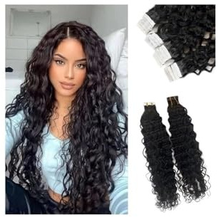 YUHANXINHESHE Curly Wave Brasilianisches Echthaar, selbstklebend, Remy-Haar, Hautschuss, nahtlos, unsichtbar, PU-Tape-Ins for Schwarze Frauen Easy Installation and Removal(60 pcs-150g,20 INCH)