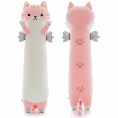 ZOMAXTOY Stofftiere Katzen Kissen Lang XXL Flügel-Katzen Kuscheltiere Weiches Katze Kawaii groß plüschtier Kinder & Erwachsene (Pink, 110cm/43.31in)