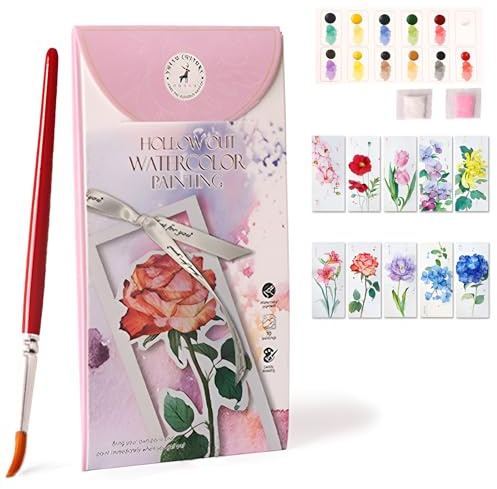 Glvomazty Aquarell Malbuch, 12 Farbe Pocket Aquarell Set, 10 Seiten Malbücher für Erwachsene - Ideal für Zuhause, Reisen & Anfänger Aquarellmalerei - Blume