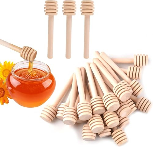 JINGIHE 24 Stück Honiglöffel Holz Mini Honig Sticks Rührstäbchen
