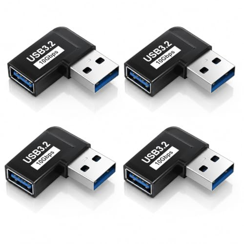 CanQuanSWZX 4PCS Adaptateurs USB 3.1 90 Degrés Angle Adaptateur 10Gbps, Transfert Rapide de Données, Connecteur en L, Rétrocompatible USB 3.0/2.0/1.0, OTG, Compact et Portable