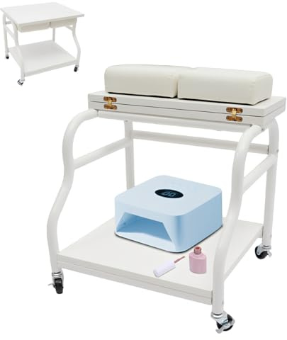 Baño de pies, carrito de spa y pedicura con ruedas y freno, taburete de baño para pies, carrito plegable, manicura de pies, masaje de pies, ideal para salón de belleza, salón de uñas, color blanco