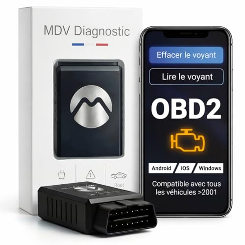Scanner OBD2 Bluetooth Valise Diagnostic Auto Multimarque - Lecteur de Code Défaut Moteur EOBD/Can - Diagnostic en Temps Réel pour Android, iOS & Windows - Effacement Voyant Moteur