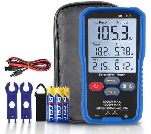 SK-705 Solar MPPT 1000 W Tester di potenza per moduli fotovoltaici, tester PV portatile con LCD da 3,2, misurazione automatica e manuale, Voc Isc Vmp Pmax