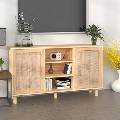 LoogCape Sideboard Kommode mit 105x30x60 cm Massivholz Kiefer Natur-Rattan Stauraum für Wohnzimmer Esszimmer Flur Schlafzimmer Küche Büro