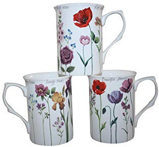 Set of 6 Beautiful Mixed STEM Flower FINE Bone China Mug Gift Set