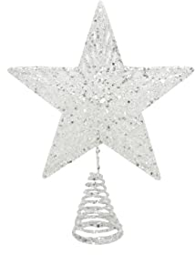 Gisela Graham Festive White Glitter Tree Top Star, ONE, JNS_454680